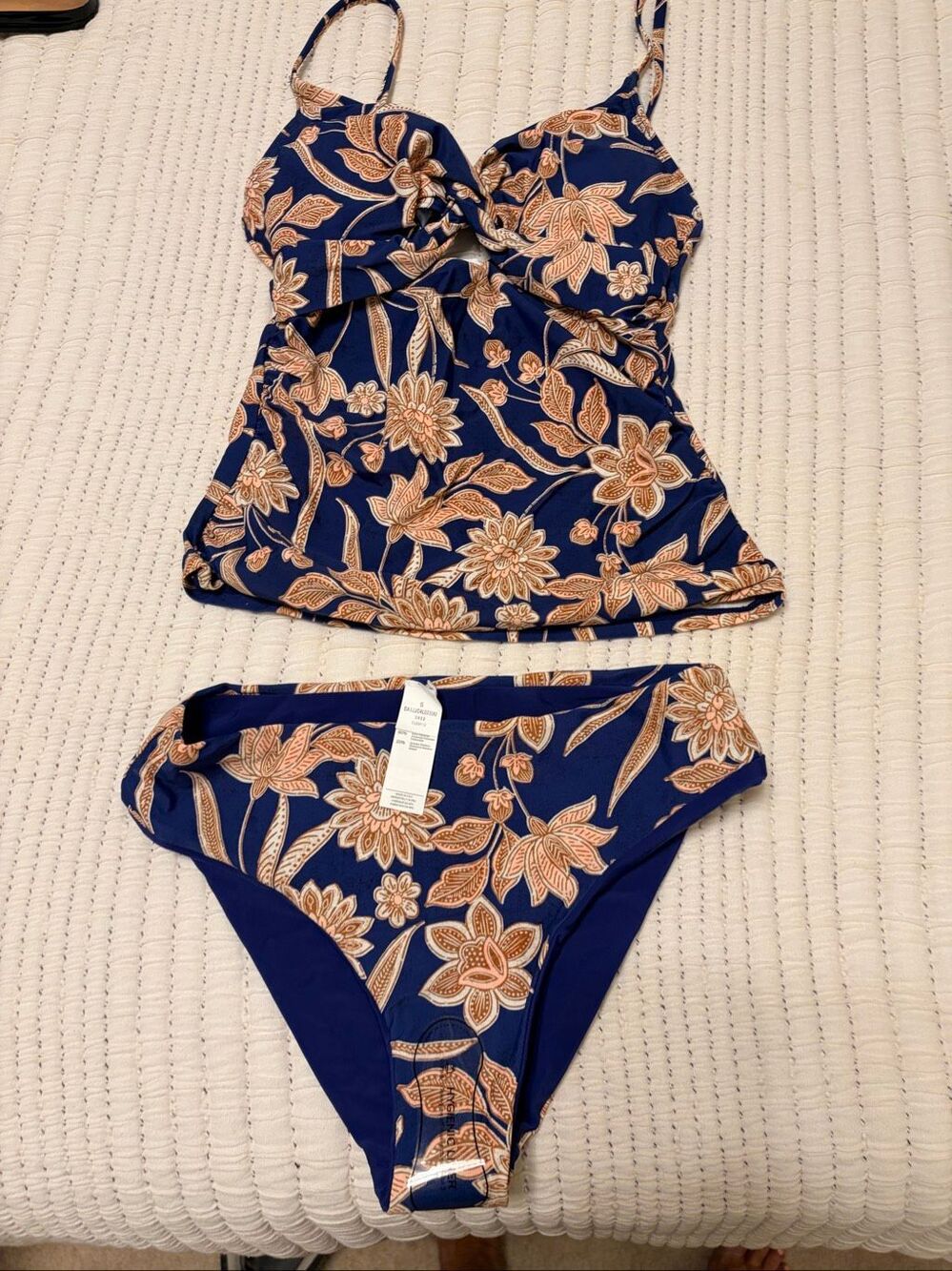 CUPSHE NWT Small Floral Tankini Swimsuit Reversible Bikini Bottom Navy